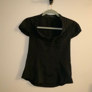 Express black ruffle neck side zip blouse